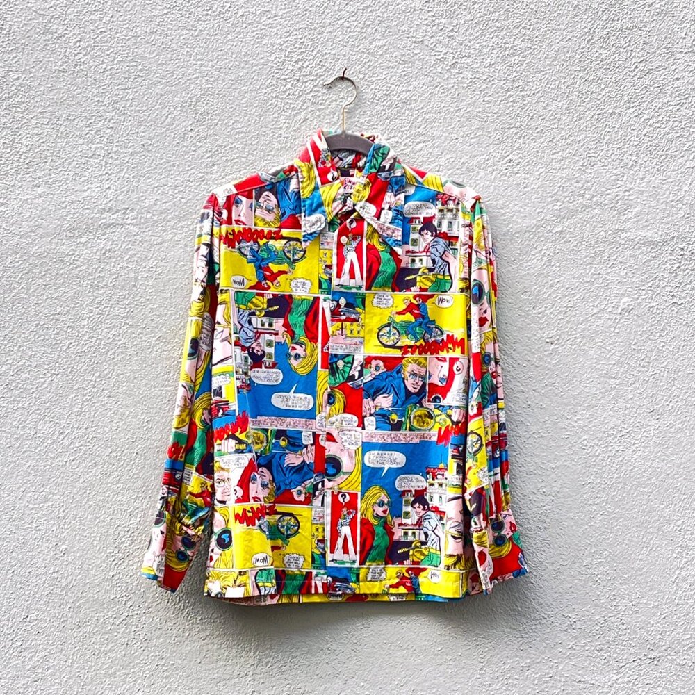 Vintage 60s Something Else Mod Pop Art Comic Strip Shirt Artist Nicky Zann Small